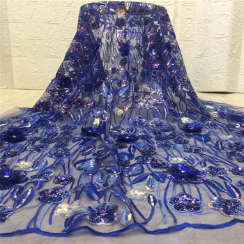 

Madison Royal Blue Lace With Sequins Nigerian Mesh Lace Fabric Very Soft Skin African French Tulle Lace Fabric Bridal