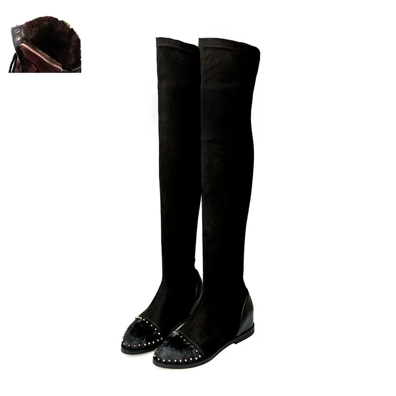 Black Short plush Новинка; эластичные сапоги; модные женские сапоги В рыцарском стиле; сезон осень-зима; кожаные узкие сапоги martin; Сапоги выше колена с острым носком - Цвет: Black Short plush