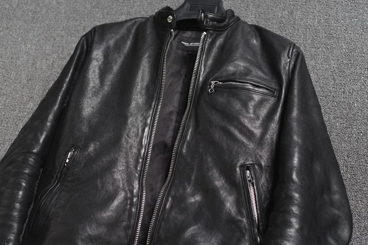 Free shipping.Brand New japan 0.8-1mm sheepskin jacket,fashion mans slim tanning genuine leather coat.vintage style.sales cowhide print jacket