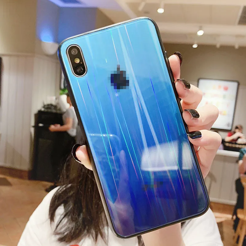 Роскошный стеклянный чехол для телефона aurora для iPhone 11 pro max с логотипом карамельного цвета, закаленное стекло для iPhone 8 7 6 6s 7Plus XR XS max