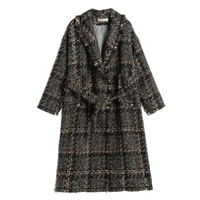 Клетчатое шерстяное пальто женское зимнее корейское кашемировое пальто с кисточками винтажное шикарное шерстяное пальто толстое хлопковое стеганое клетчатое длинное пальто