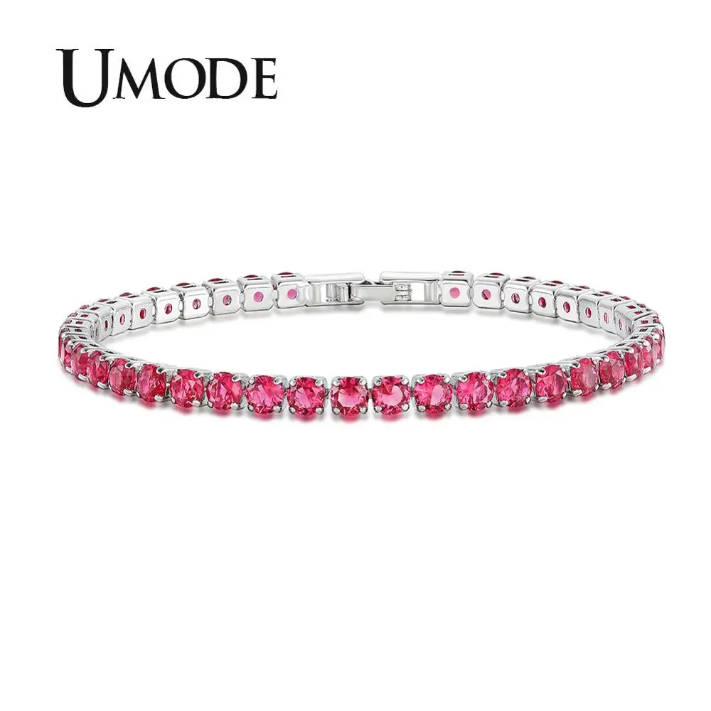 UMODE красный цвет кубический цирконий теннисные браслеты для женщин свадебный браслет ювелирные изделия для девочек модные роскошные браслеты UB0097A