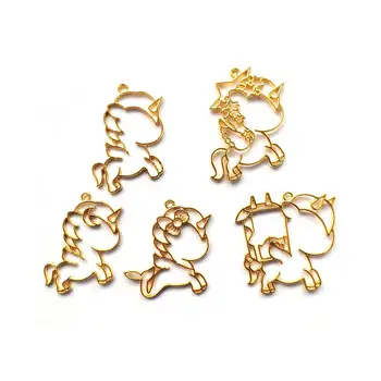 

5pcs Kawaii Unicorn Open Bezels UV Resin Pendant DIY Jewelry Charms Accessories Horse Shape Metal Frame