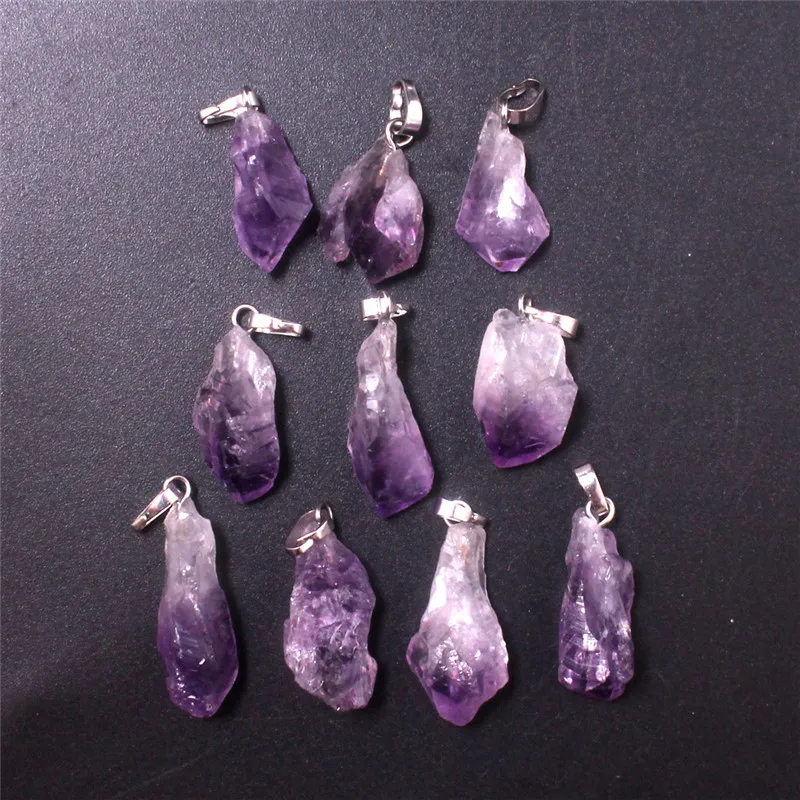 

50PCS Random Irregular Shape Natural Rough Stones Amethyst Quartz Crystal Necklace Pendant For Jewelry Making
