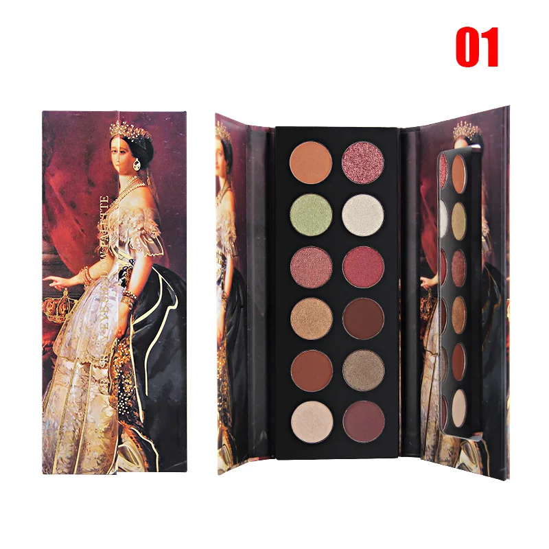 12 Color Eyeshadow Palette Waterproof Matte Glitter Oil Painting European Nobility Style Eye Shadow QRD88 |