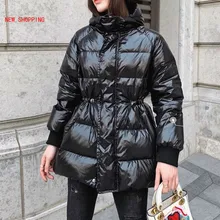 

New Fashion Winter Women Long Puffer Duck Down Jacket Black Hooded Female Loose Warm Waterproof Windproof Slim Coat Red Overcoat