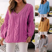 New Casual Solid Sweters Women Invierno Sexy V Neck Pull Femme Loose Knitted Sweter Modish Knit Pullovers Tricot Plus Size