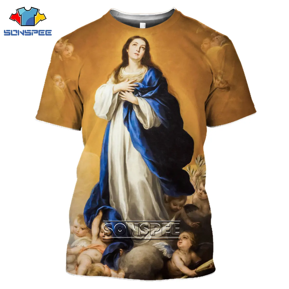 LIASOSO 3D Guadalupe Virgin Mary Catholic Print T-shirt Summer O-neck Fashion Casual Short Sleeve Harajuku Style Clothing Top