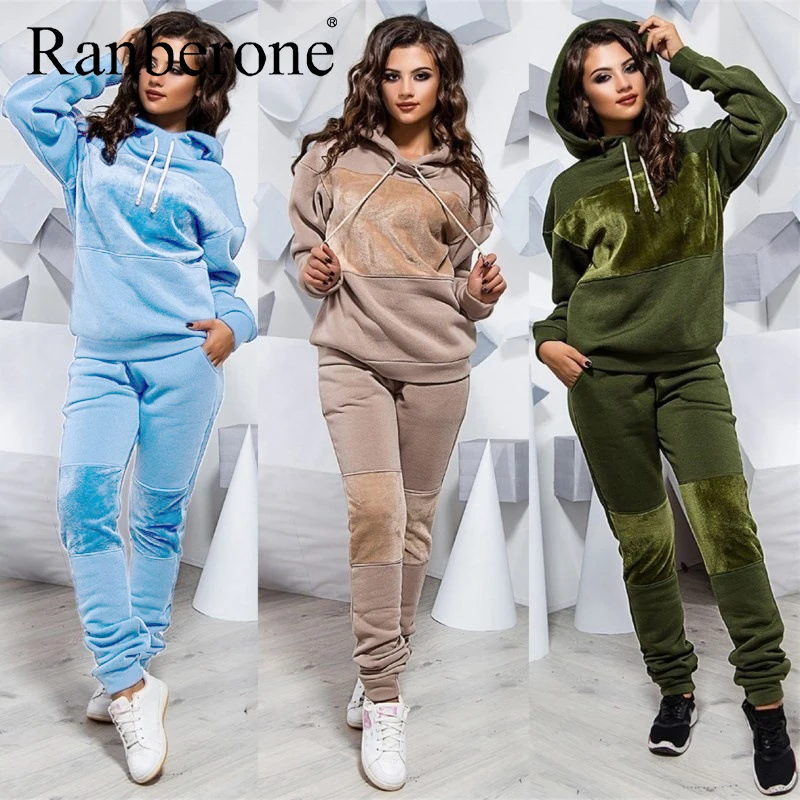

2 Piece Sets Women's Tracksuit Long Sleeve Loose Sweatshirts Casual Sweatpants Patchwork Volleyball Set Tracksuit Wives 2020