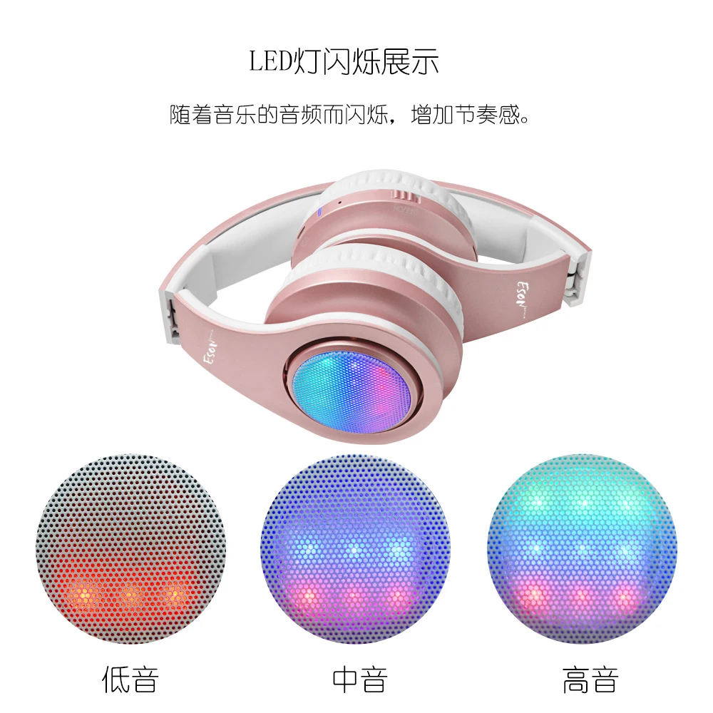 Eson стиль Bluetooth наушники беспроводные стерео Hifi Звук Музыка наушники от шума складывающиеся наушники светодиодный свет
