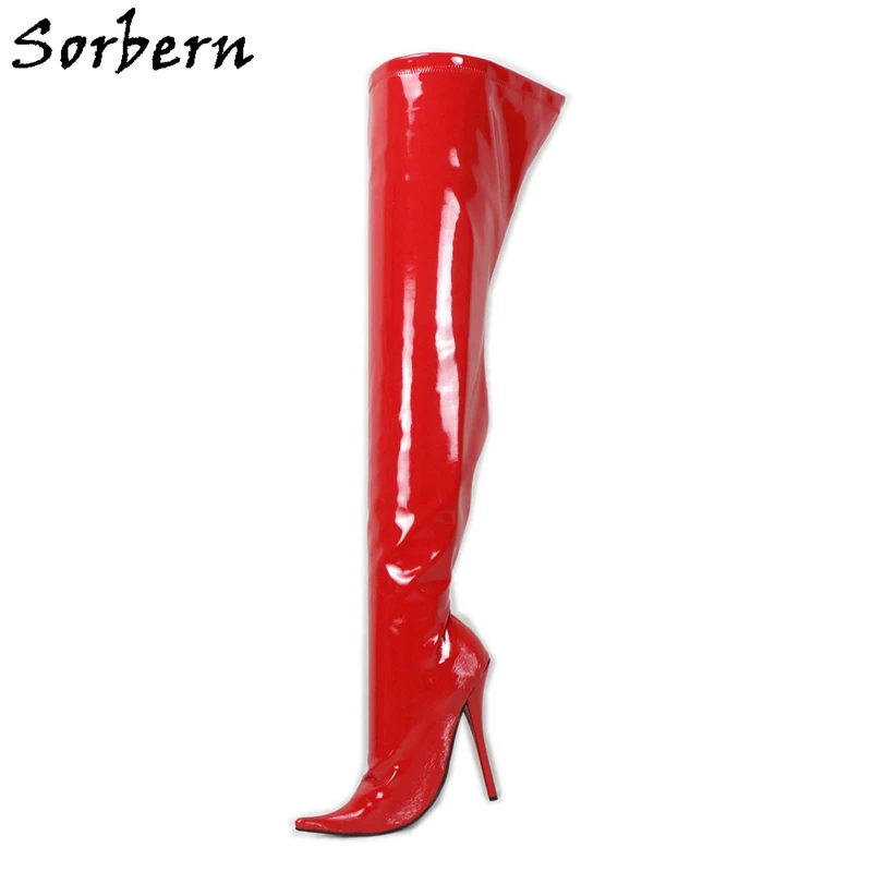 

Sorbern Sexy 18Cm Ballet Heel Boots Mid Thigh Over The Knee Ladyboy Boot Plus Size No Seam Front One-Piece Long Boot Custom Wide