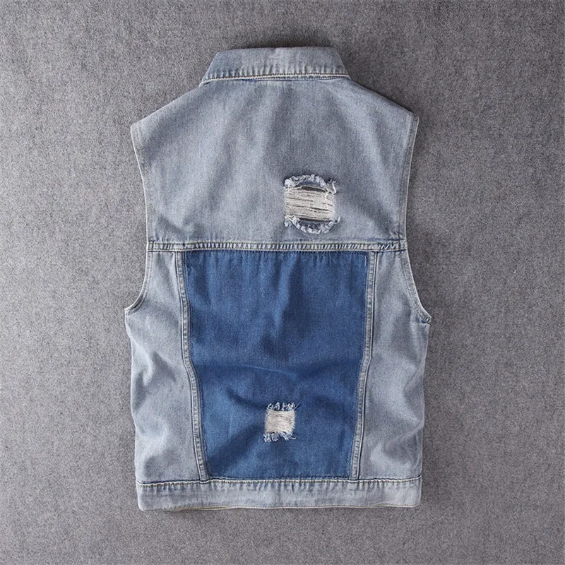 KIMSERE модные рваные джинсовые жилеты с отверстиями Для мужчин марка NEW Fashion Hi Street разрушенная деним жилет мытого синего цвета без рукавов куртка для мужчин