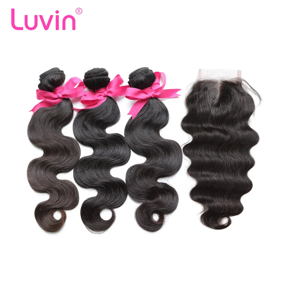 

Luvin OneCut Hair Body Wave Malaysian 3 4 Bundles With Closure 100% Human Hair Extension Weaves Raw Virgin Hair With Closure