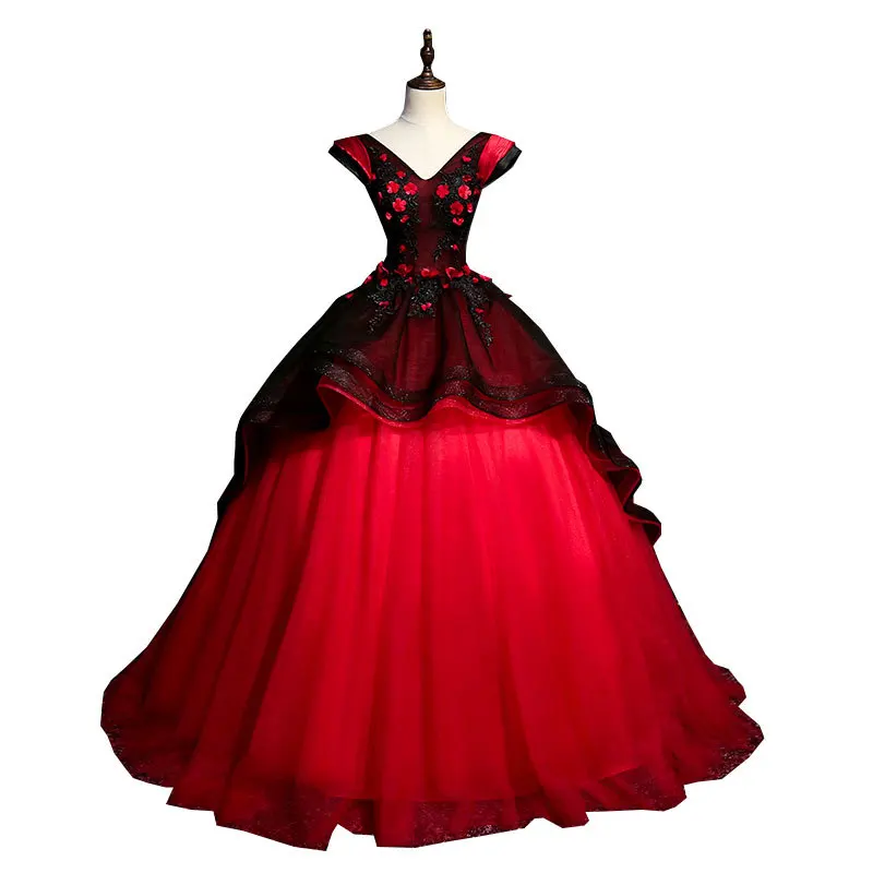 Вышивка красное платье Quinceanera Аппликация Vestido De Festa Тюль платья 15 лет и фуршетов великолепные V образным вырезом Vestidos De 15 Anos