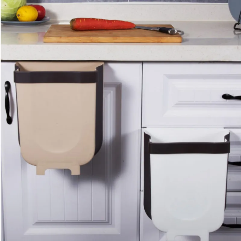 

Kitchen Cabinet Door Hanging Trash Can Garbage Folding Waste Bins Collapsible Dry Wet Separation WJ40910