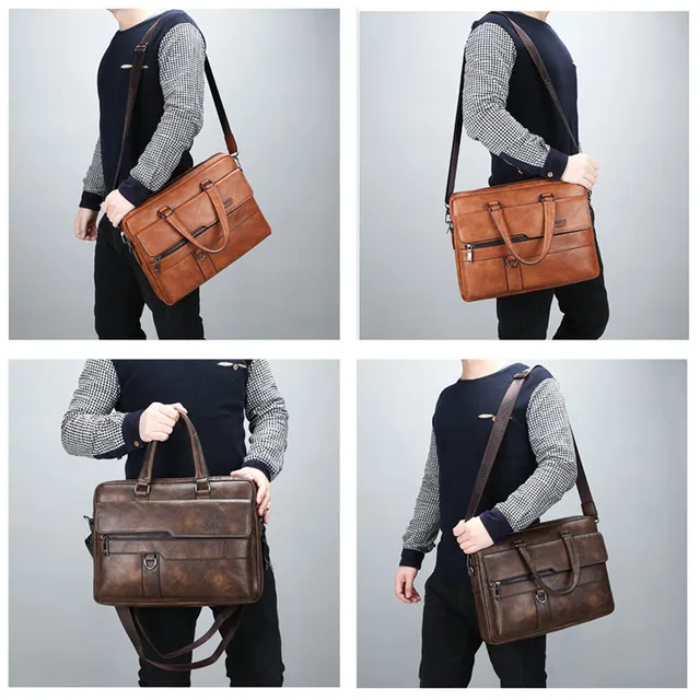Men Briefcase Bag High Quality Famous Brand Leather Shoulder Messenger Bags Office Handbag 13.3 inch Laptop 4