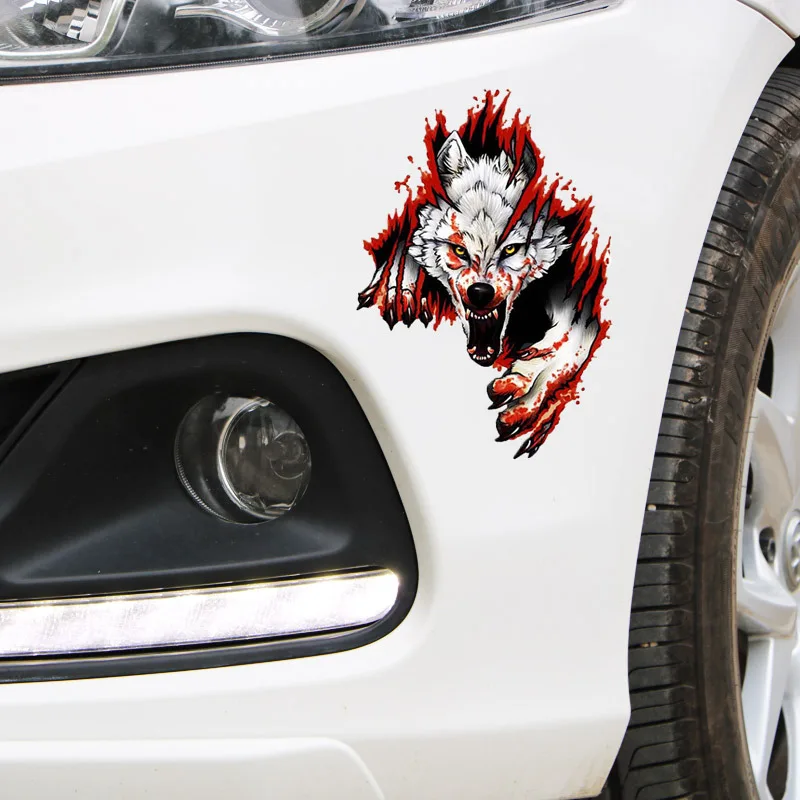 Car Personality 3D Realistic Wolf Head Hood Car Body Car Door Body Decorative Stickers Car Stickers Anime Car Accessories