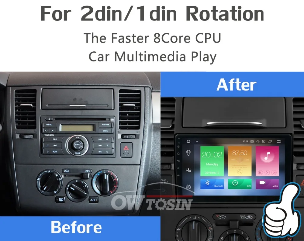 Top 10.1" 180°Rotatable Android 9.0 PX6 4GB RAM 64GB ROM 1 Din 1Din Universal Radio Audio Car Multimedia DVD Stereo Player GPS Radio 2