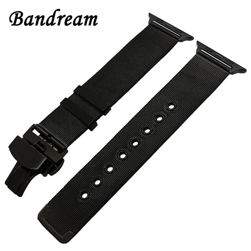 

Milanese Watchband + Butterfly Buckle for iWatch Apple Watch 38mm 40mm 42mm 44mm Series 5 4 3 2 1 Band Stainless Steel Strap