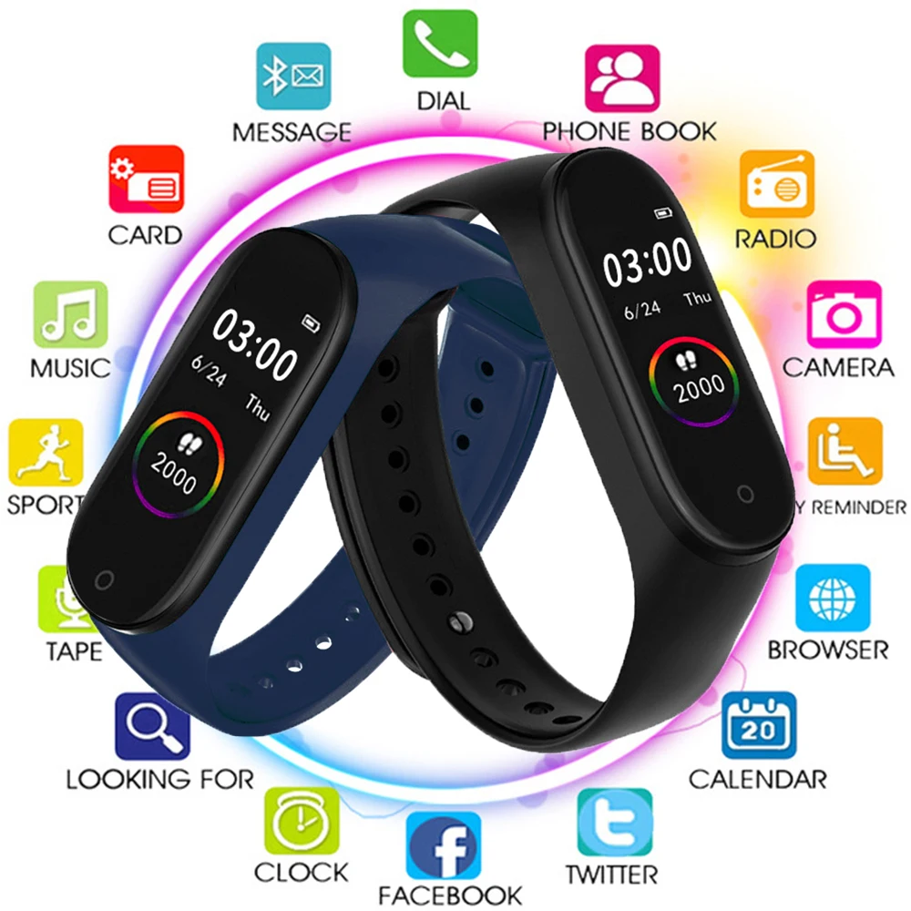 

M4 Smart Band Waterproof Fitness Tracker Sports Smart Bracelet Blood Pressure Heart Rate Monitor PK Mi Band 4