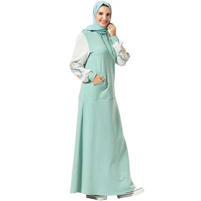 Abaya Saudi Arabia модное женское платье с капюшоном и карманом с вышивкой, длинное платье с длинным рукавом для мусульманской Дубаи