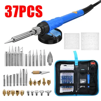 

37Pcs 220V 60W Adjustable Soldering Iron Carving Pyrography Tool Soldering Welding Tips Kit Wood Embossing Burning Set