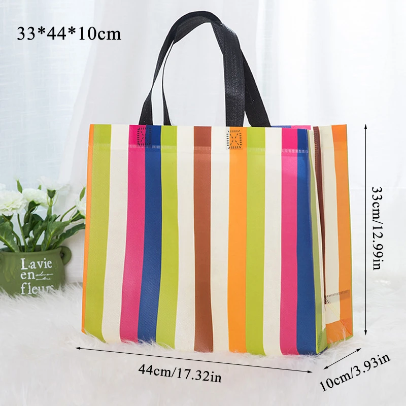 Bolsas de compras reutilizables de tela no tejida a rayas 2019 bolsas plegables de viaje Bolsa ecológica Reutilizable|Bolsas para - AliExpress