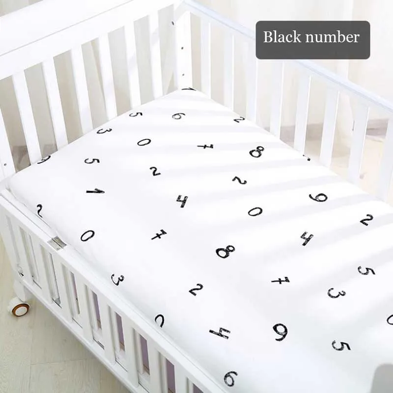 5 шт./компл., детская кроватка с рисунком, комплект для мальчиков и девочек, кровать, бампер и простыня для новорожденных, детская кровать, протектор, подходит для кровати 120x70 см - Цвет: black number sheet