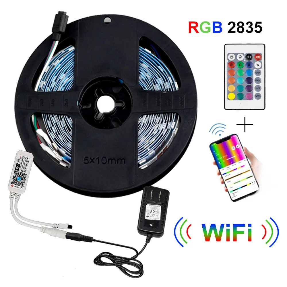 WiFi Светодиодный светильник s SMB 2835 с 24 клавишами ИК-пульт и 5 м 12 в источник питания, 300 светодиодный s RGB светильник - Испускаемый цвет: WiFi