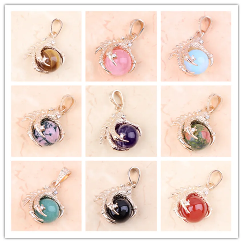 

Trendy-beads Vintage Light Yellow Gold Color Dragon Claw Tiger Eye Stone Round Bead Pendant Black Agates Jewelry