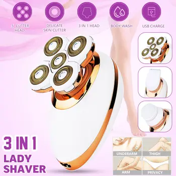 

3 in 1 Lady Shaver USB Rechargeable 5 Heads Body Hair Shaver Hair Trimmer Clipper IPX5 Ergonomic design For Hair Body Face