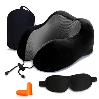 

Outdoor Travel Pillow U-shaped Memory Foam Pillow Set Portable Soft Neck Pillow with Storage Bag Eye Mask Earplugs