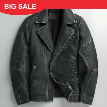 

2020 Vintage Black Men American Motorcycle Leather Jacket Plus Size XXXXL Genuine Thick Cowhide Slim Biker's Coat FREE SHIPPING