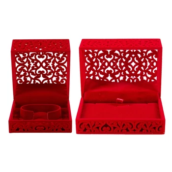 

2x Hollow Engagement Wedding Jewelry Box Holder Display Gift Pendants Box Red