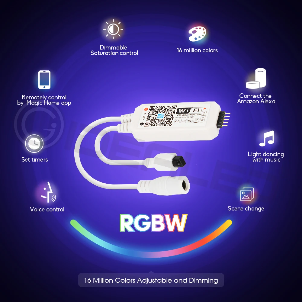 Умная wifi Светодиодная лента RGBW IP65 водонепроницаемая лента wifi музыкальный контроллер от Alexa Echo plus Голосовое управление Google home