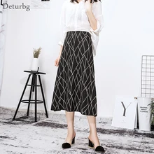 Женская модная юбка миди с геометрическим узором, Высококачественная Женская Корейская вязаная черная Теплая юбка с высокой талией, зима SK475