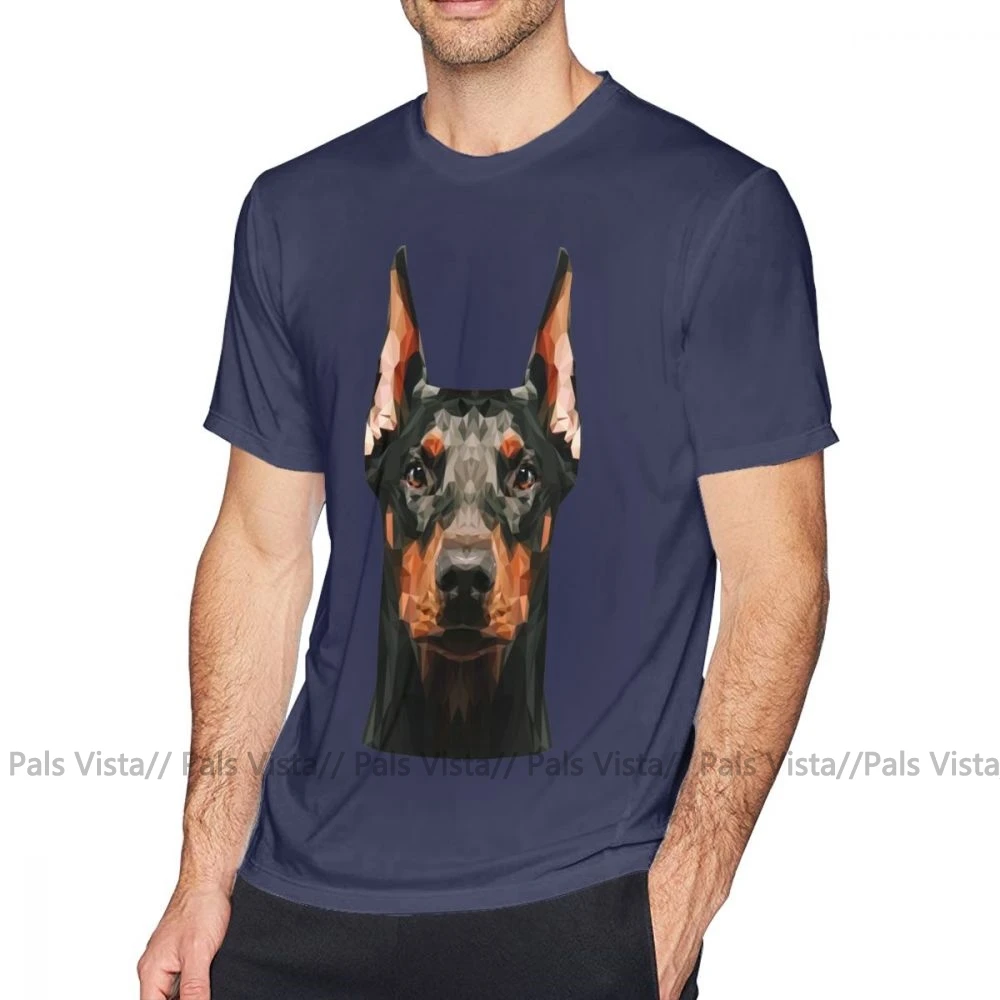 Doberman T Shirt Doberman Low Poly T-Shirt 100 Percent Cotton Short Sleeve Tee Shirt Cute Printed Classic Oversized Male Tshirt - Цвет: Тёмно-синий