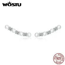 WOSTU минималистичные серьги-гвоздики с жемчугом и цирконием, 925 пробы, серебряные свадебные украшения для помолвки для женщин, серьги CTE118
