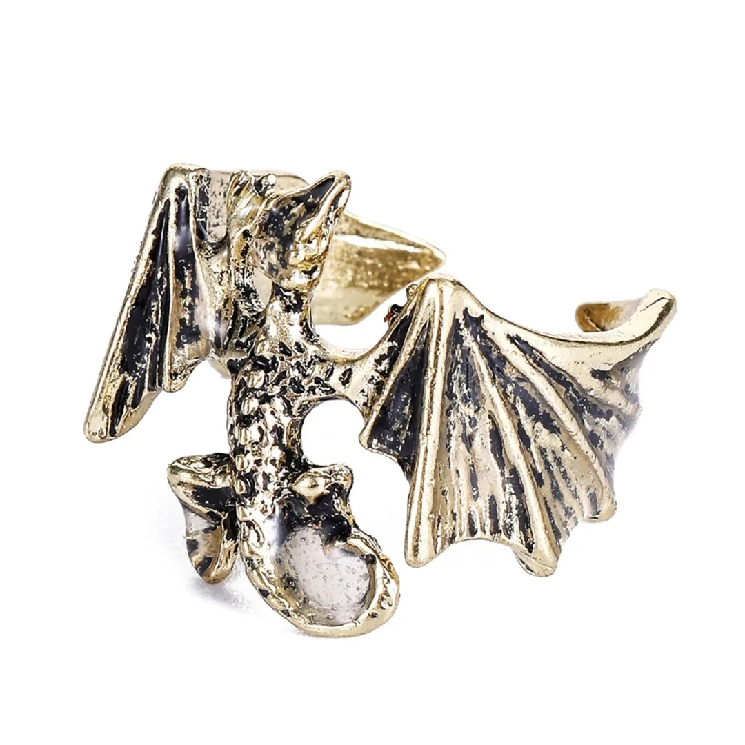 Halloween Gift Vintage Dragon Open Ring Gothic Punk Men Glow in the Dark Dragon Finger Ring Hip Hop Jewelry Male Party Ring