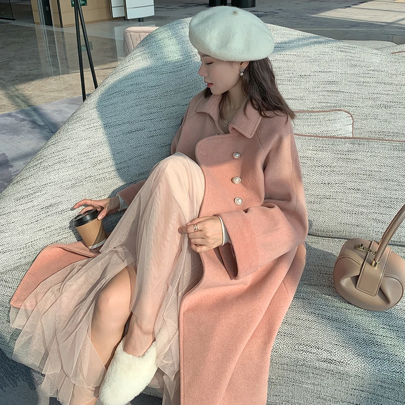 Orange pink Осенне-зимнее женское Шерстяное Пальто, стиль, модное, средней длины, однотонное, шерсть, куртка, повседневное, свободное, Женское пальто, NZYD324A - Цвет: Orange pink