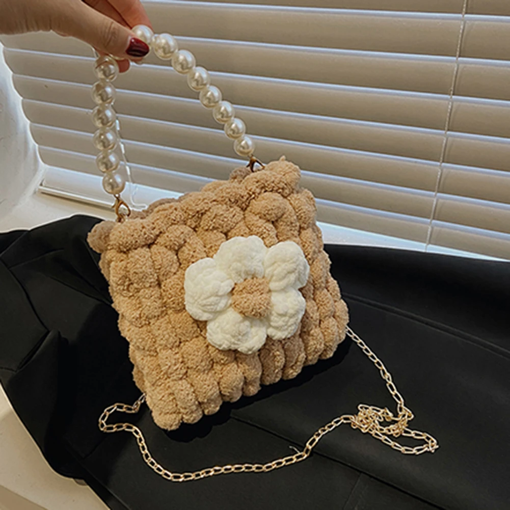 女性のための花柄のニットショルダーバッグ カジュアルなミニショルダーバッグ パールチェーン カラフルな秋冬コレクション ショッピングバッグ Aliexpress