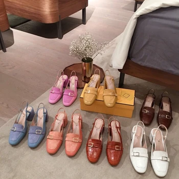 

Genuine Hapucky Women's Shoes Leather Sandals For Summer New Fashion Ladies Dress Shoes Hot Sell Low Heels Shoes Large Size 41