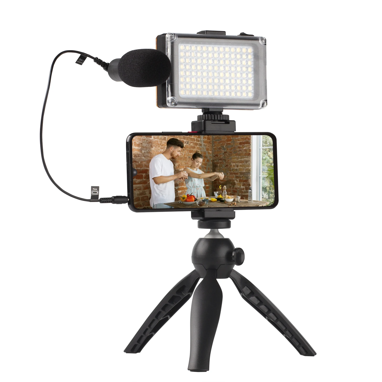 SmartphoneVideoRigKitwithMicrophoneVideoLightMiniTripodStand