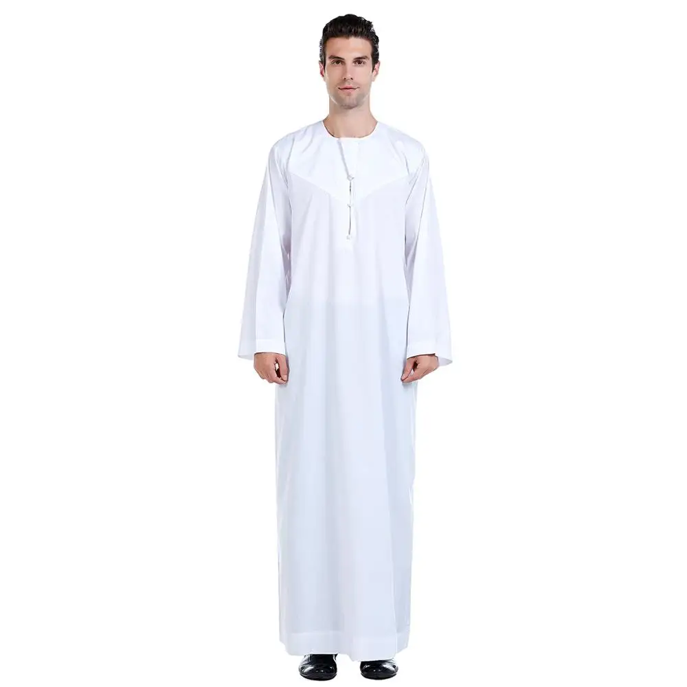 Модная мусульманская мужская одежда Арабский Дубай абаи с длинным рукавом одноцветные халаты классический кафтан для мужчин мусульманская одежда S-3XL - Цвет: as picture