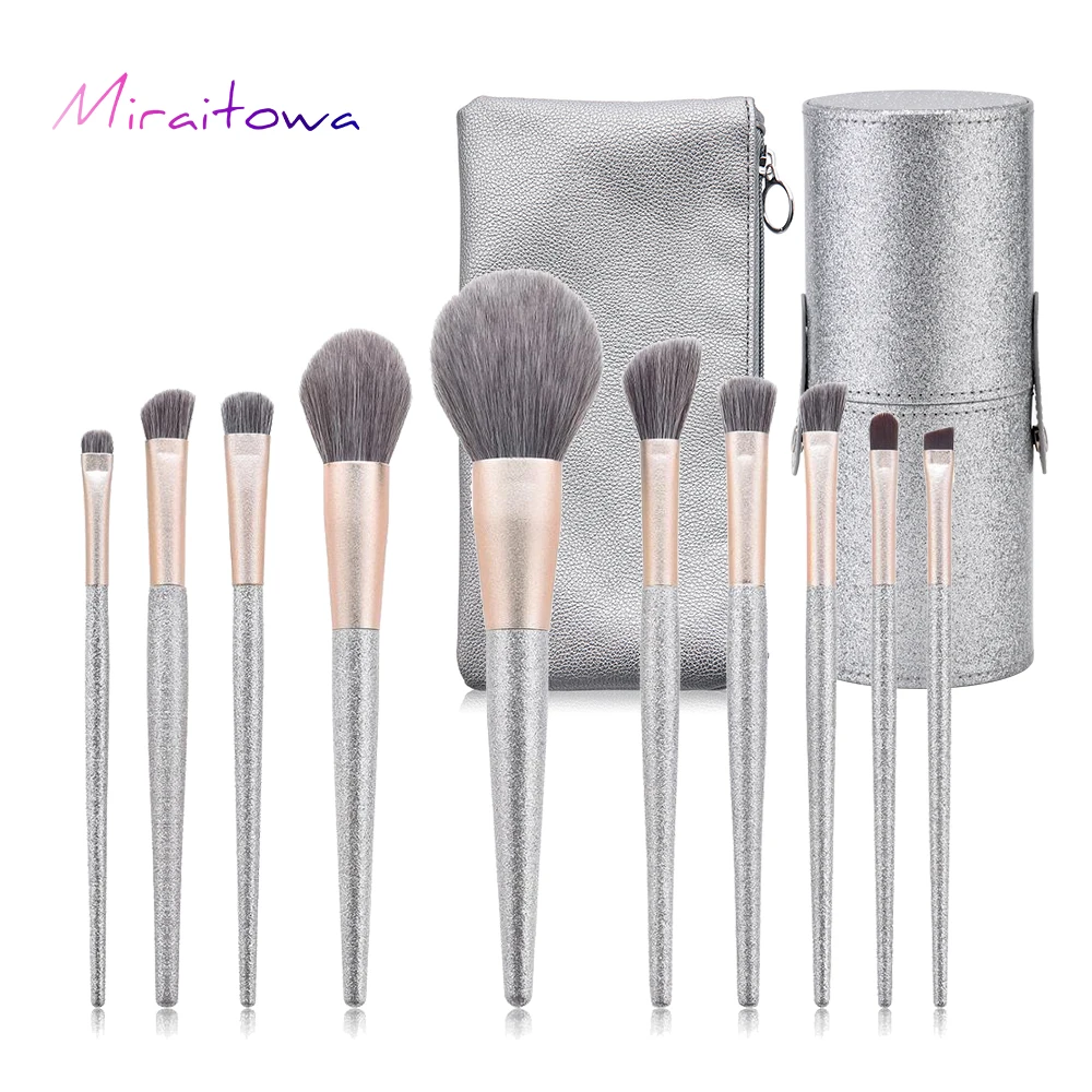 

Miraitowa 10pcs Shining Makeup Brushes Set Foundation Blending Powder Eye Face Brush Makeup Tool Kit High Quality Makeup Brush