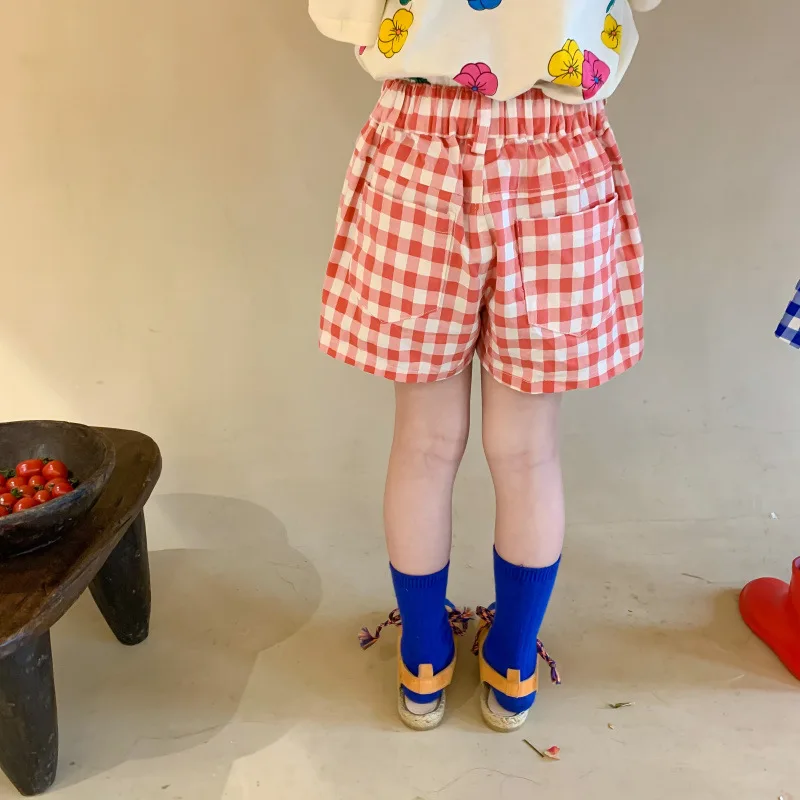 Summer New Boys Girls Plaid Casual Shorts Korean style Cotton Loose All-match Thin Shorts Kids Clothing Hot Pants