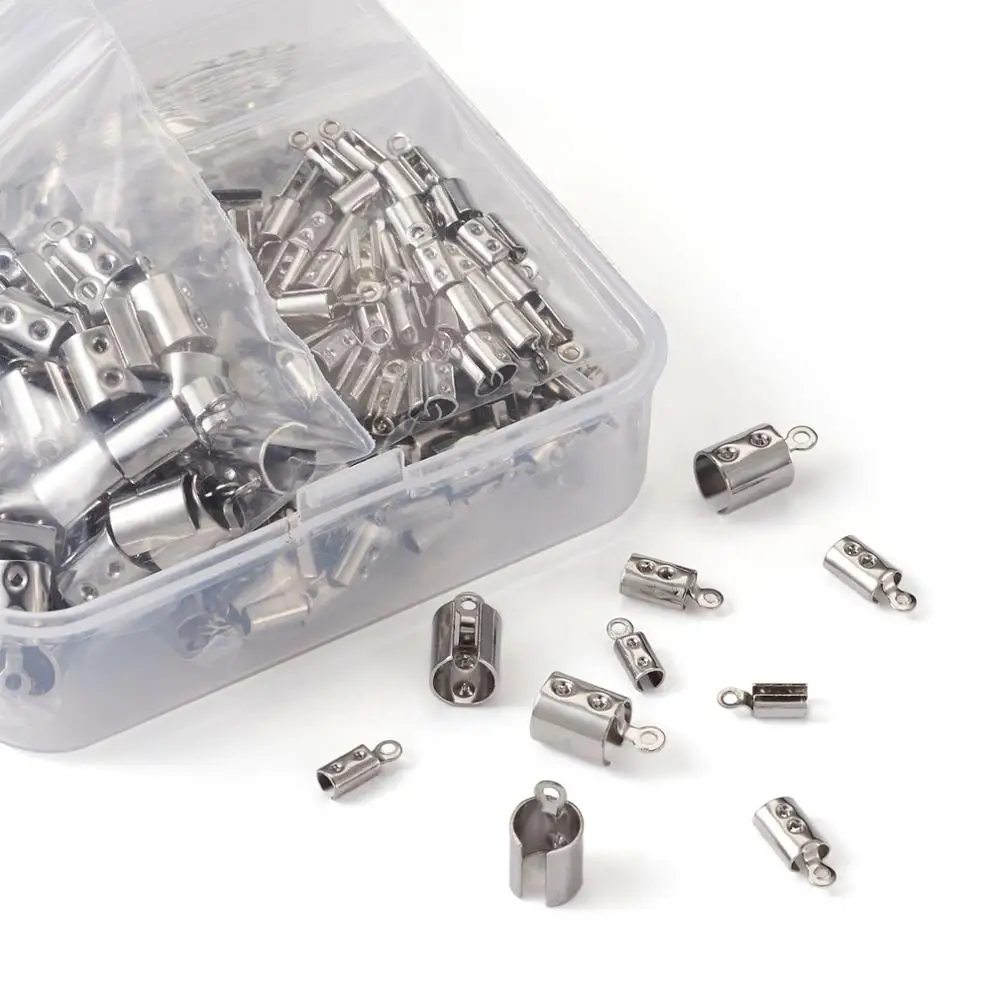 

400 шт./компл. 304 складные обжимные концы из нержавеющей стали, лента, кожаный шнур, наконечники для ожерелий, браслетов, изготовление ювелирных изделий своими руками