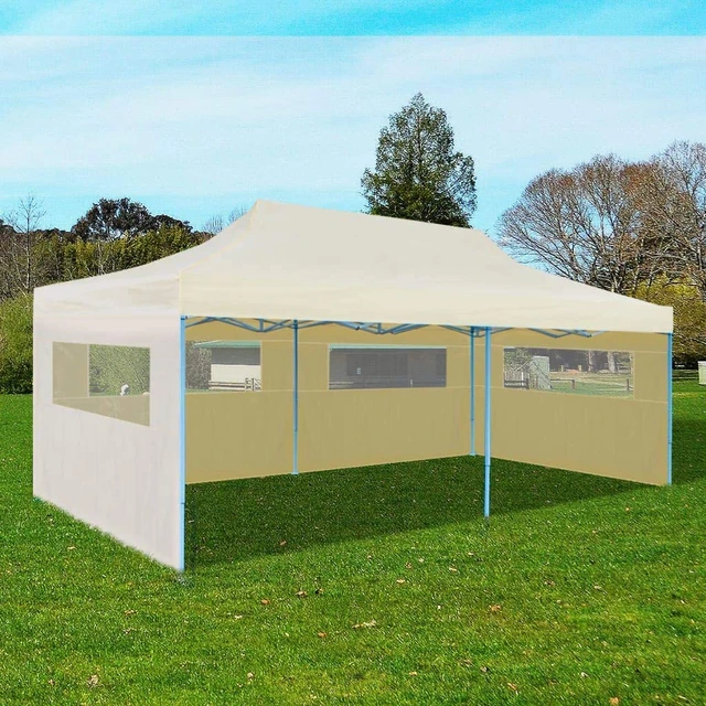 VEVOR Pavillon Faltpavillon 3x3m Faltpavillon 240g PVC-beschichtetes  Polyester Pop-Up-Pavillon 1,95-2,13m Einstellbar Partyzelt Festzelt  Strandzelt Weiß