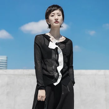 

simple Contrast Color Thin Knitting Cardigan Sweater Loose Fit Round Neck Long Sleeve Women New Fashion Tide Spring 2020 1R614