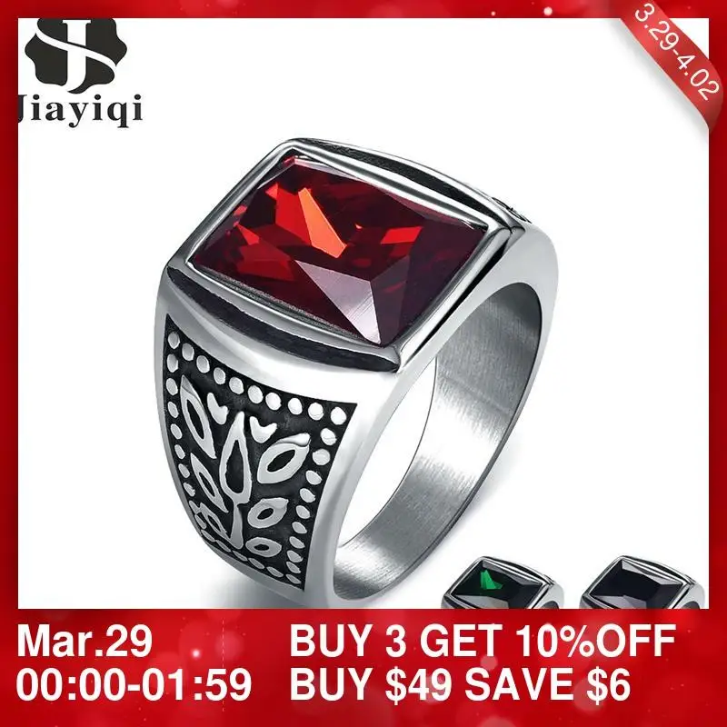 Jiayiqi Square Zircon Stone Men Ring Vintage Titanium Stainless Steel Seal Rings Punk Hiphop Male Finger Jewelry Wholesale Anel